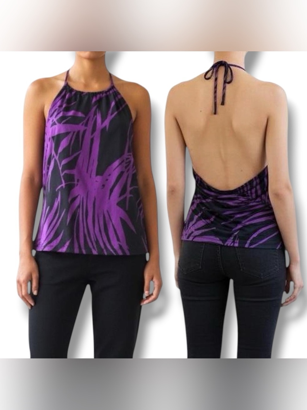Vintage y2k Deep Purple & Black Slinky Going Out Halter Top sz M